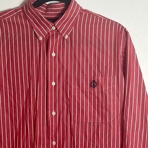 Ralph Lauren Button Up Shirt 16.5 34/35 Red w/White Stripe Cotton Pocket Casual